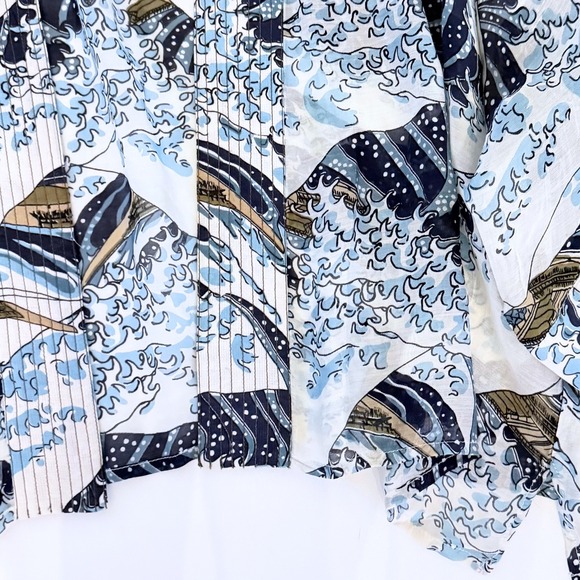 One Hundred Stars Great Wave Hokusai Kimono Jacket Navy Blue NWOT One Size - Picture 5 of 7